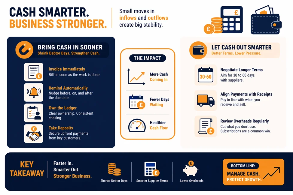 Managing Cash Inflows, Debtor Days, Supplier Terms and Overhead Costs