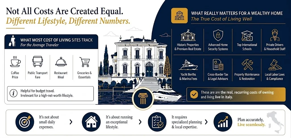 Cost of Living in Milan, Rome and the Italian Riviera for HNWIs: What a Comfortable Life Actually Costs in 2026 Why Cost of Living Means Something Different When You're Not Counting Coffees